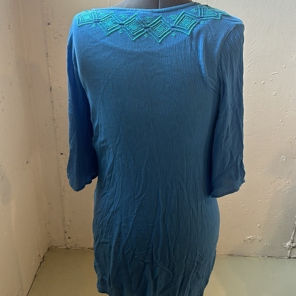 Lilly Pulitzer blue aqua long shirt dress v neck with flowy sleeves design front - Picture 2 of 8